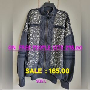 Free People Sparkle  Sweatshirt Jacket, Zip Close  SIZE LARGE